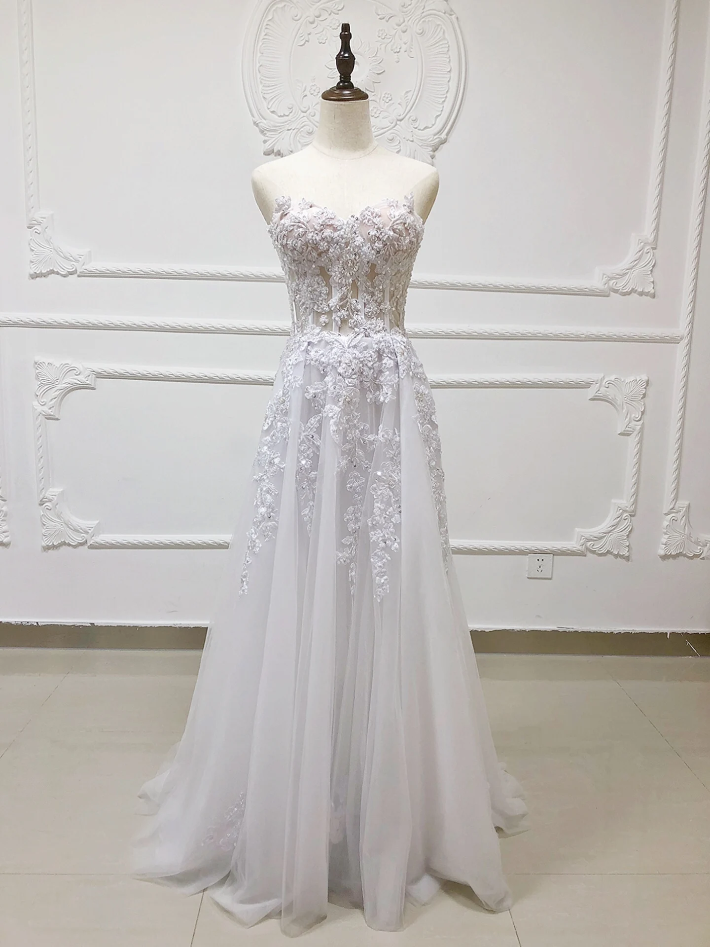 Пляж бохо свадебные платья бисером Кристалл кружева Vestido de Novia Longo gelinlik vestido casamento robe de mariee - Цвет: without train