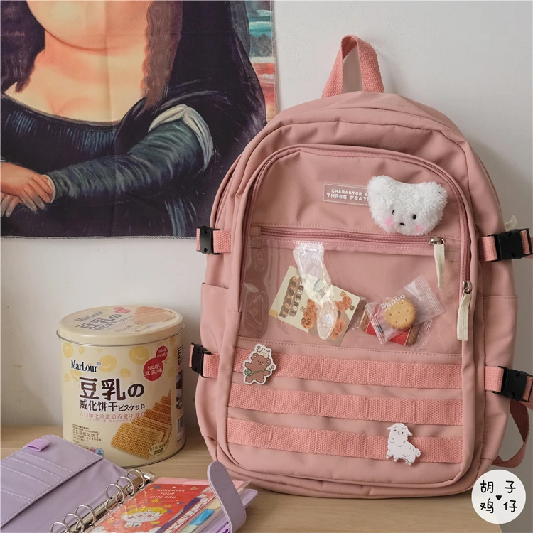 

YJ347 Functional tooling backpack male port style retro wild large-capacity backpack female student schoolbag