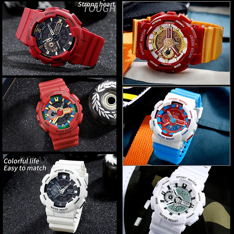 Часы наручные SANDA мужские с двойным дисплеем брендовые водонепроницаемые