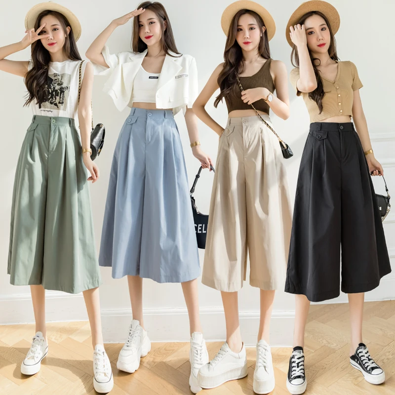 Брюки женские с широкими штанинами модные плиссированные свободные штаны