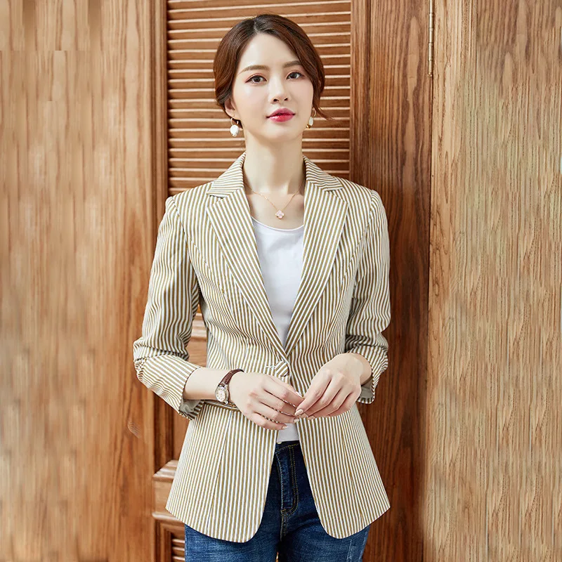 Женский блейзер в полоску приталенный офисный с длинным рукавом весна осень 2019