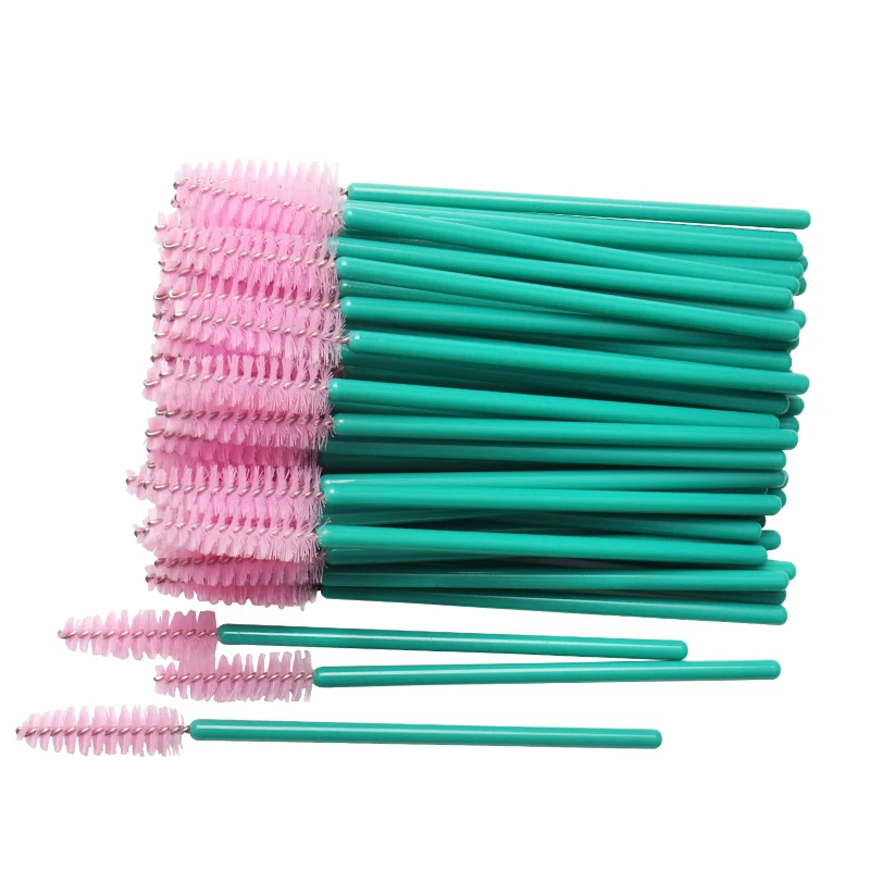 deep green pink 50 шт./лот, одноразовая нейлоновая тушь для ресниц, палочка, аппликатор, зеленая кисть для ресниц, для наращивания ресниц, инструменты для макияжа - Handle Color: deep green pink
