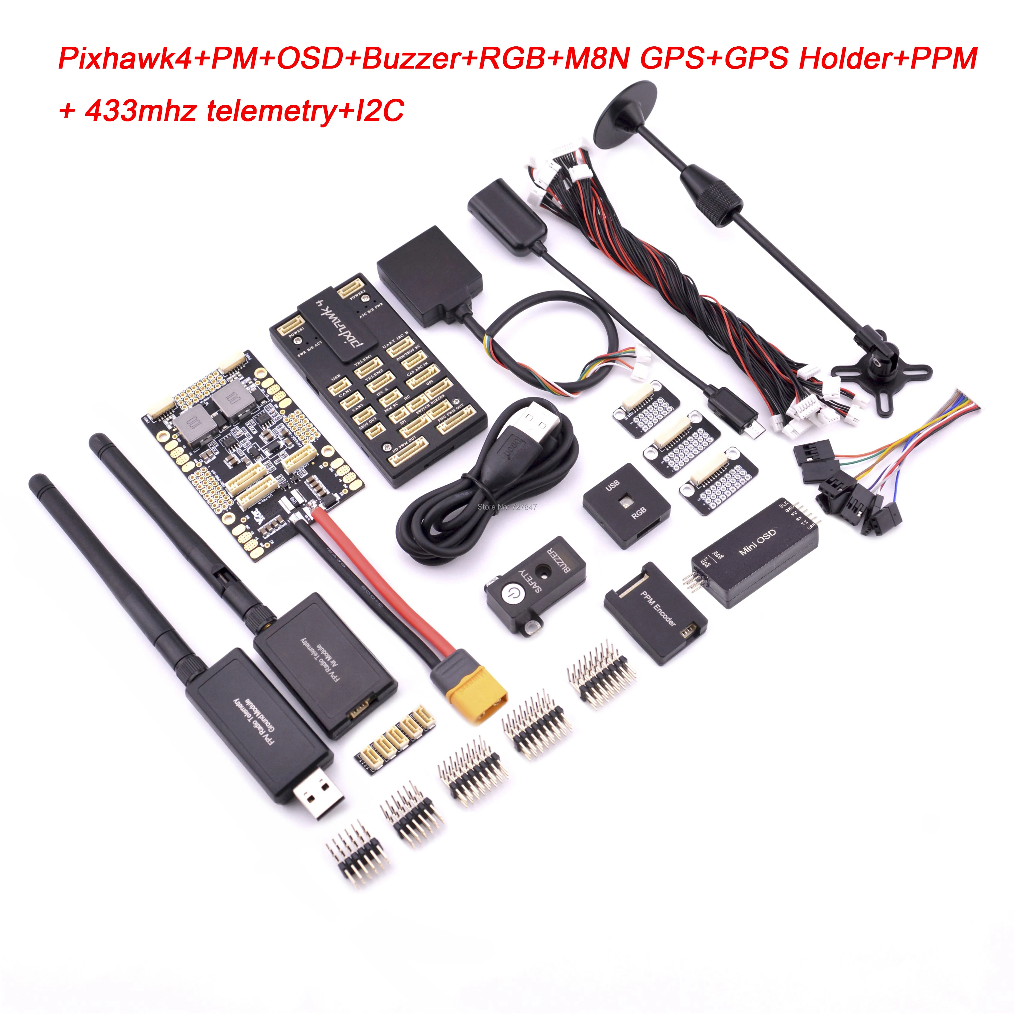 Pixhawk 4 PIXhawk4 управление полетом M8N gps PM 433/915 МГц Телеметрия OSD зуммер RGB PPM комбо комплект для квадрокоптера F450 S550