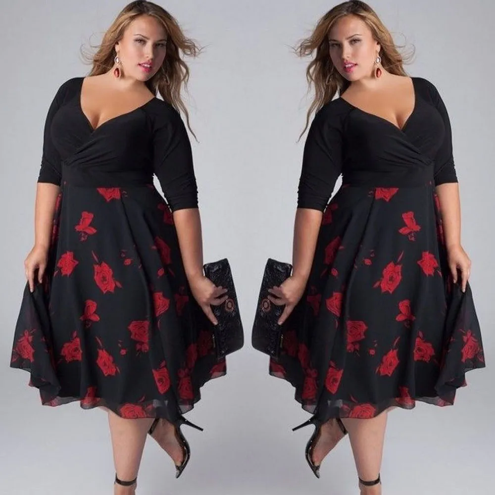 

58# 2021 New Style Hot Sales Women Plus Size Sexy V-neck Floral Maxi Evening Party Boho Beach Dress High Quality 2021 Summer