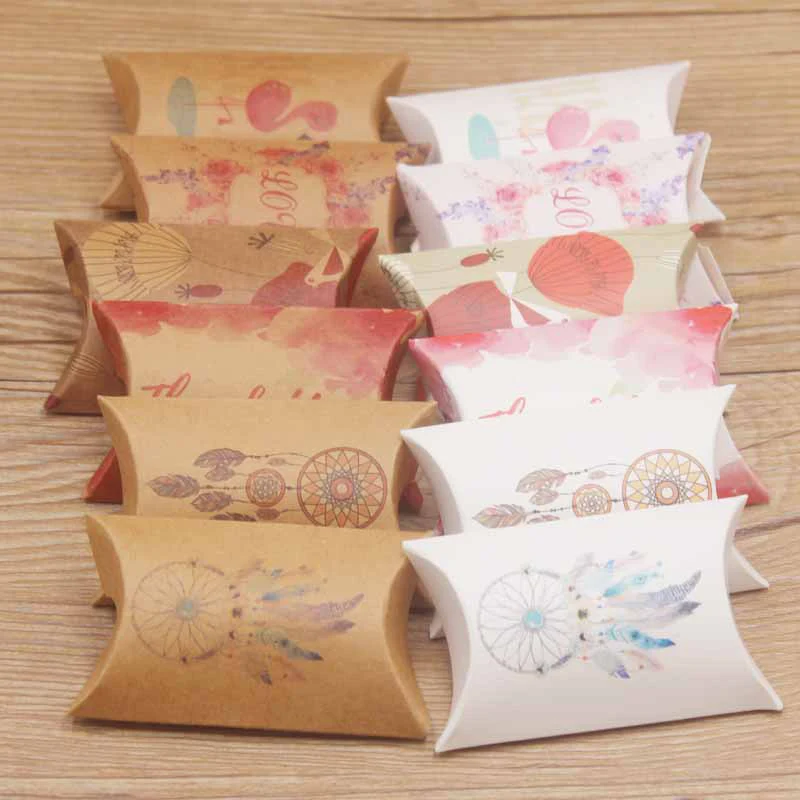 10 шт. коробка из крафт-бумаги в форме подушки конфеты свадебные подарки подарочные коробки