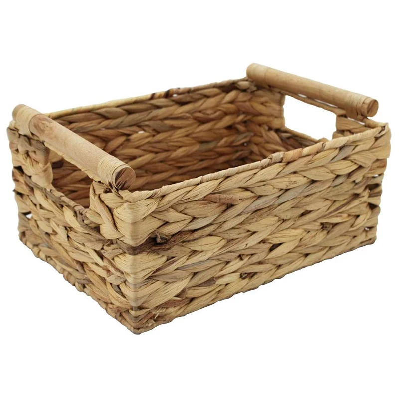 

Storage Basket Made By Water Hyacinth with Wood Handles, Arts and Crafts. (Middle)