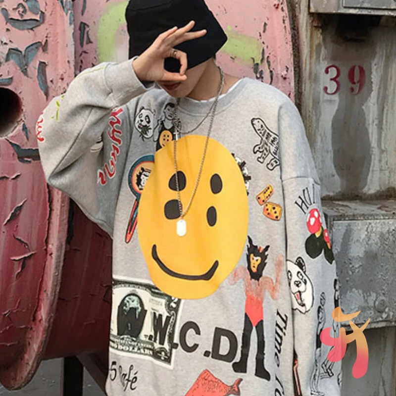 

Kanye West Sweatshirts CPFM.XYZ W.W.C.D. Three-dimensional Smiley Face Multi-element Oversize Men's Women's Pullover