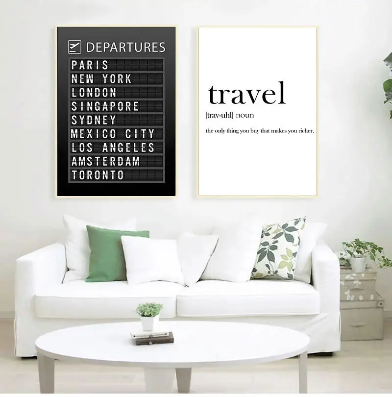 

Airport Board Destination Posters Canvas Painting Wall Art Honeymoon Travel Quotes Pictures Living Room Home Decoration Unframed