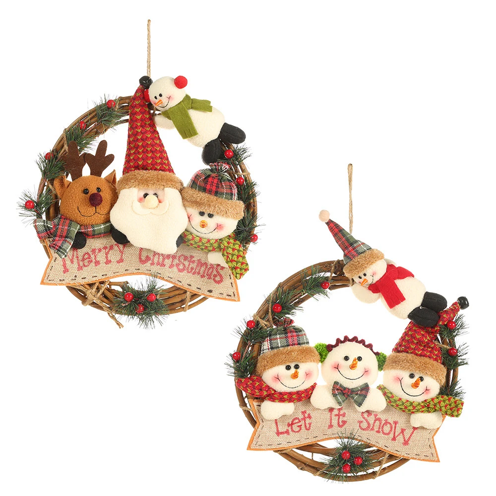 

New Christmas Holiday Decorations Elderly Snowman Elk Rattan Ring Pendant Small Working Rattan Wreath Ornaments