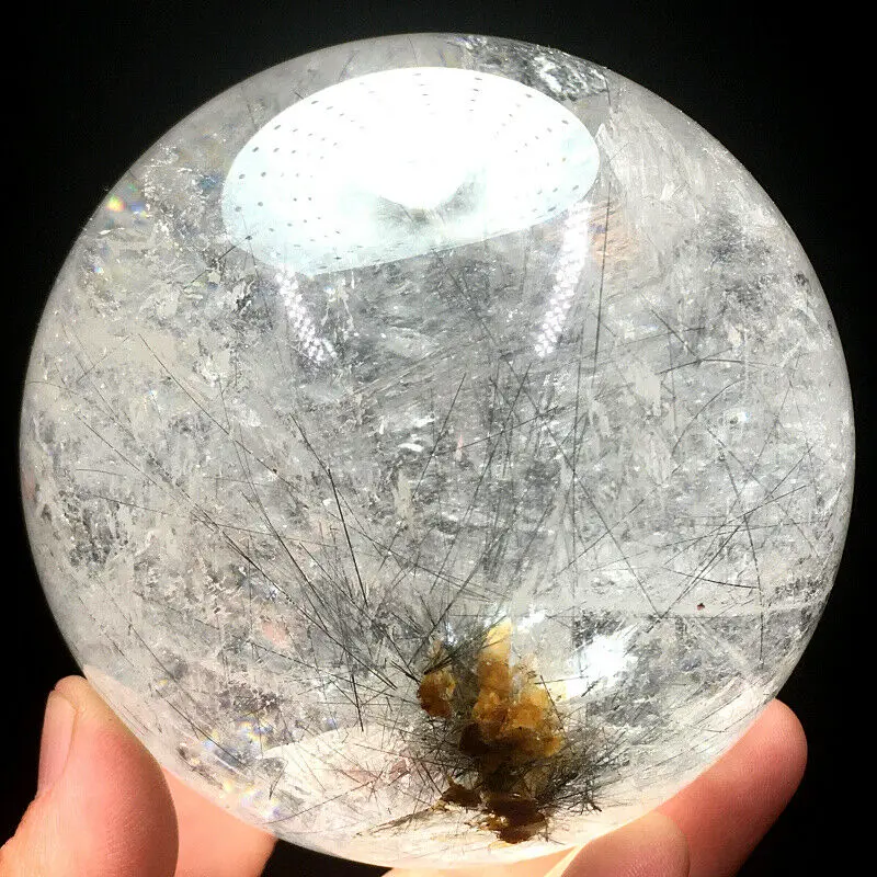 

92 мм Радужный натуральный черный кристаллический кварцевый шар с подставкой