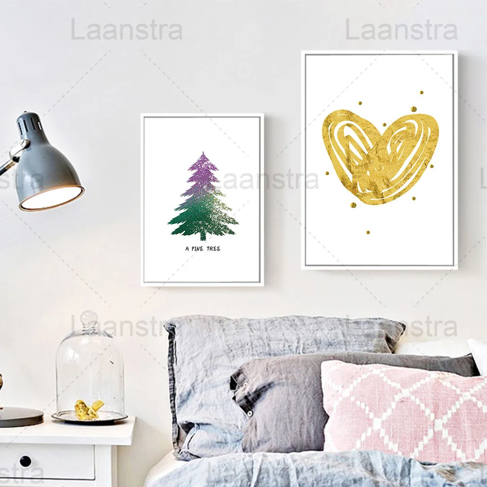 

Golden Heart Simple Home Decoration Painting White Bear Cartoon Children Room Living Room Wall Canvas Poster Pine Bedroom Prints