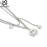 kalen smiley face necklace women chain figure high quality pendant necklaces girl jewelry silver black stainless steel collares