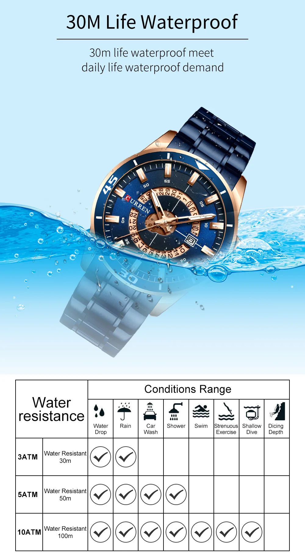 Часы наручные Curren Мужские кварцевые брендовые Роскошные Модные Спортивные