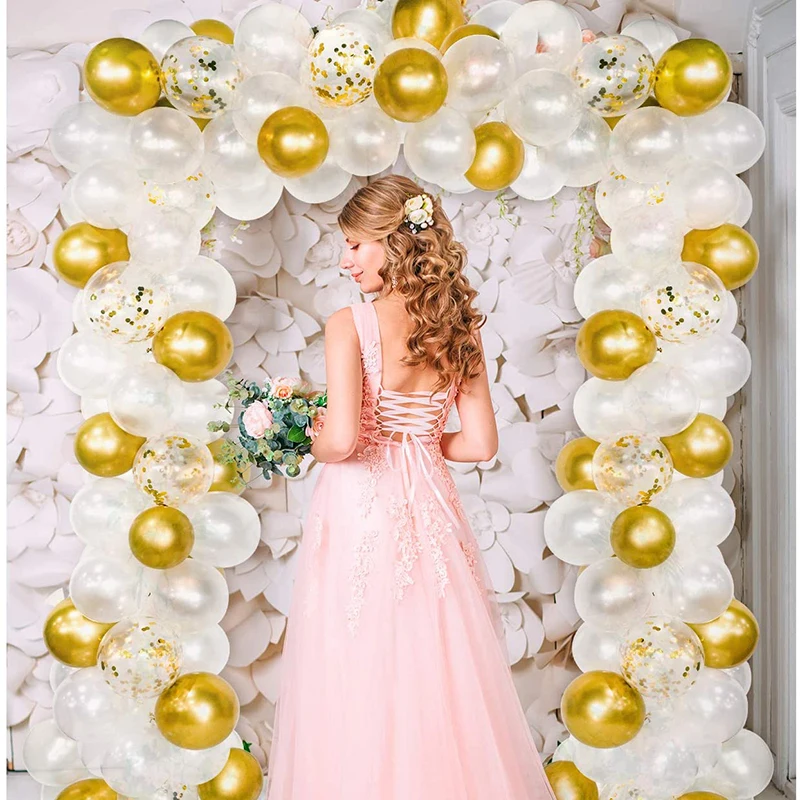 

Sweet 16th Birthday Decorations White Gold Balloon Garland Arch Set With Gold Sign Poster Backdrop Birthday Party Supplies