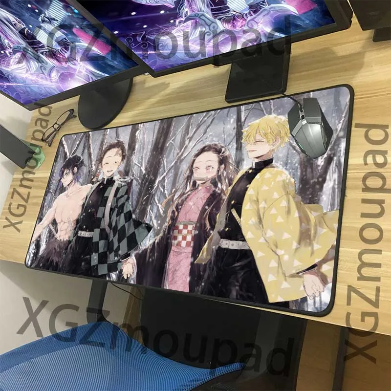 XGZ Popular Anime Demon Slayer Kimetsu No Yaiba Large Mouse Pad Black Lock Edge Computer Table Mat Speed Rubber Non-slip Carpet