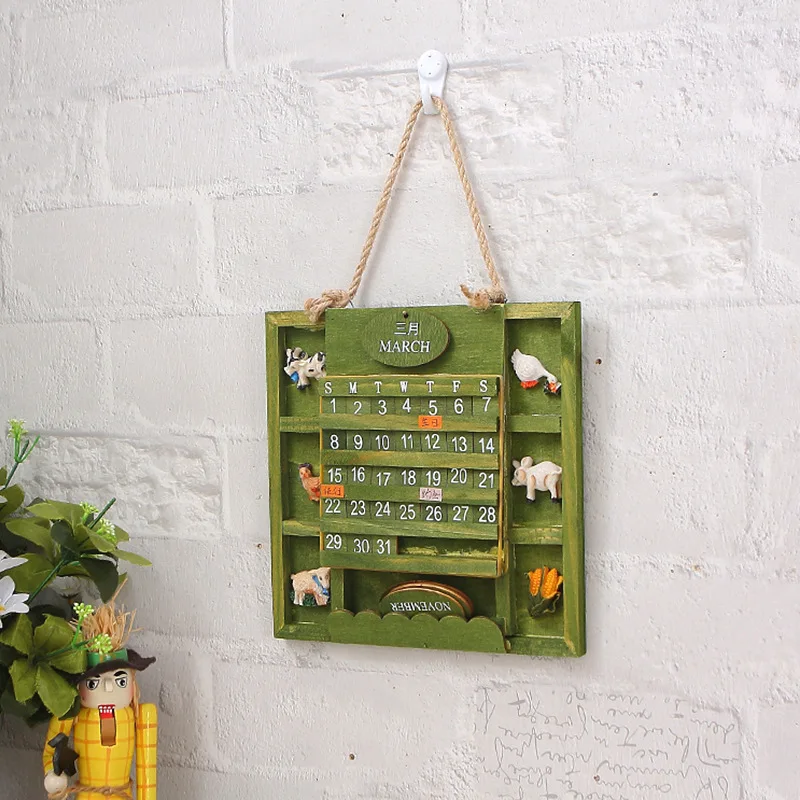 

Ins Style Retro Wall Decoration Wooden Calendar Creative Wall Decoration Wall Hung House Pendant Wall Hanging Green
