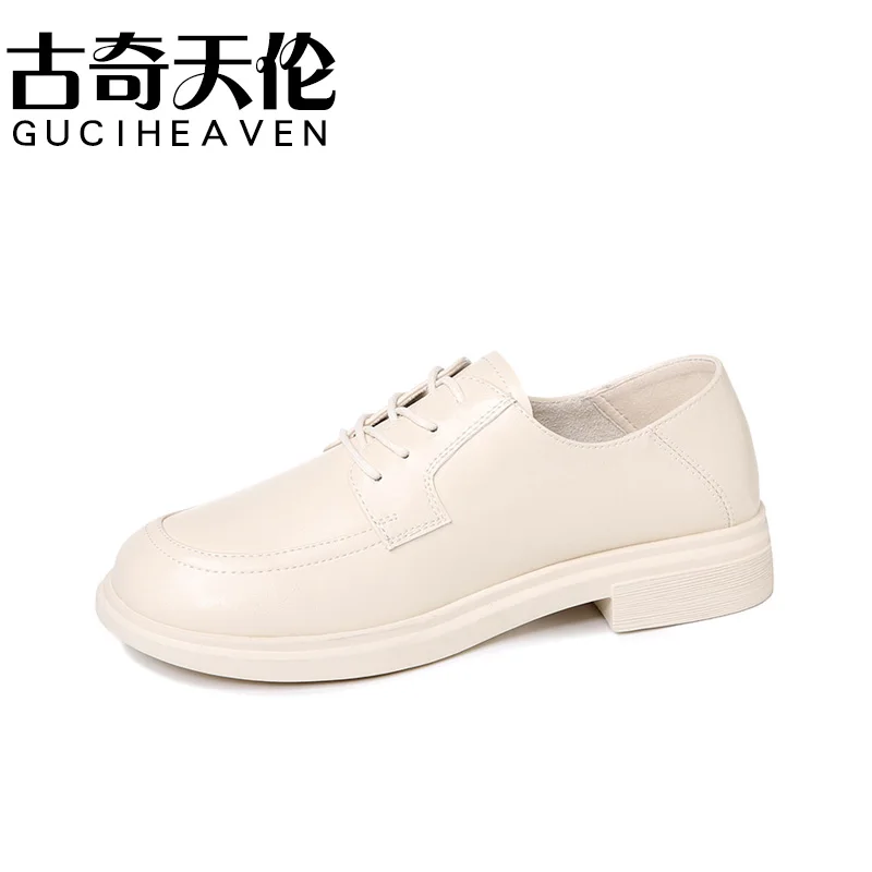 

Ladies round toe square heel shoes Lace-up solid color women's shoes
