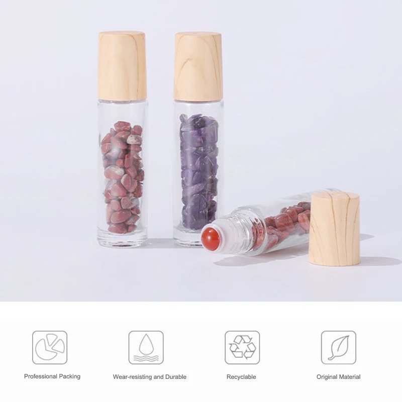 10Pcs 10ml Roll On Bottle for Essential Oils Glass Natural Jade Roller Bottles with Crystal Chip Refillable Packaging Containers - купить по