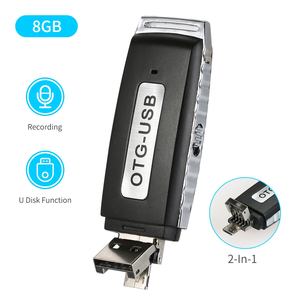 Цифровой диктофон 8 ГБ USB флэш накопитель звуковой с двойным для Windows Mac Android OTG