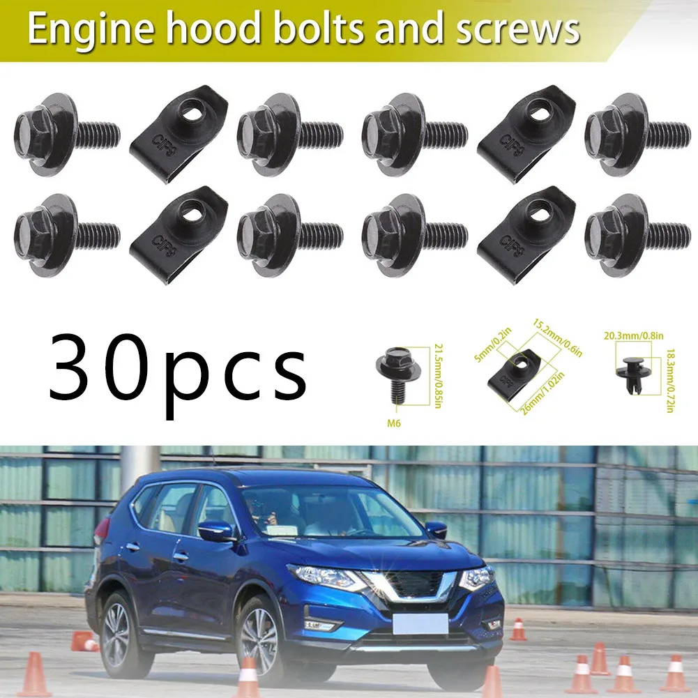 

30Pcs Car Engine Cover Clips Metal Bolt Fixed Nut Clamps For Nissan Qashqai 2014-2020 Auto Exterior Decoration Accessories