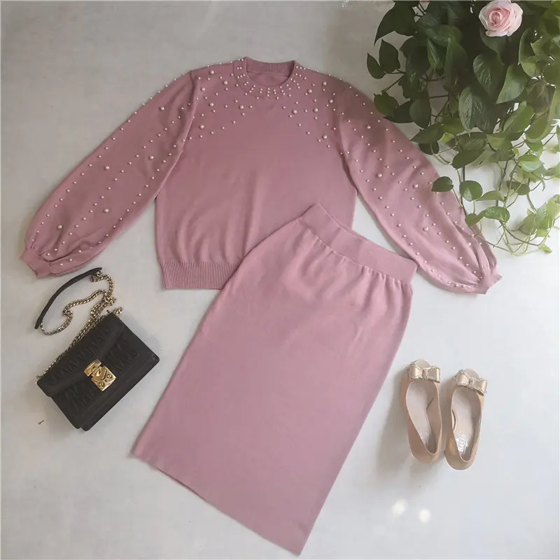 Женский свитер MAXDIROO комплект из двух предметов пуловер с жемчугом украшенный