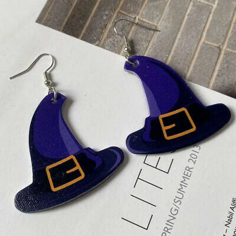 

8 Pairs Holloween Pu Leather Earrings Double-sided Printing Pumpkin Ghost Earing