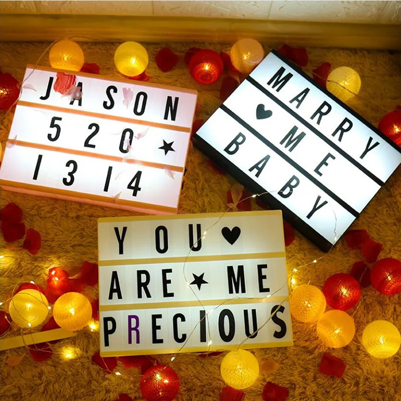 

DIY A4 LED Letters Puzzle Light Box Desktop Decorative Valentine's Gifts Party Wedding Confession Romantic Decor 96 cards