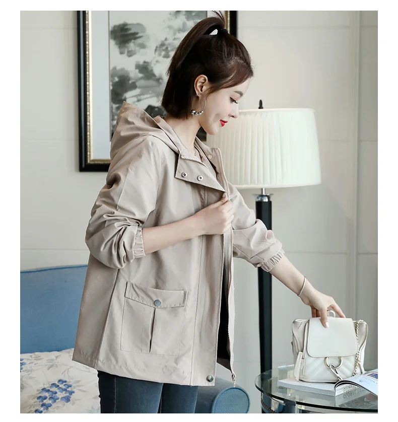 Ветровка с капюшоном повседневные женские пальто куртки длинным рукавом весна