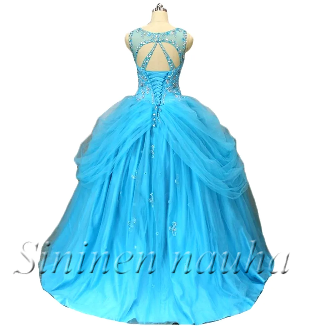 

Princess Quinceanera Dresses Sweet 16 Dress Vestidos De 15 Anos Scoop Beadings Ball Gown Pink Blush Long Prom Party Dress 476