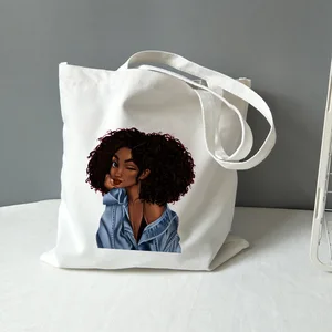 Cool Black Girl Print Canvas Shopping Bag Fashion Women Shoulder Bags Bookbag Reusable Large Capacity Hand Bag Student Book Bags