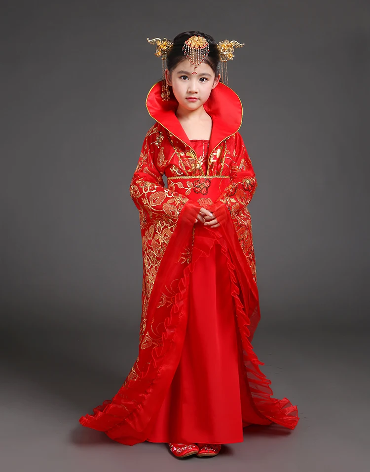 Длинное Красное платье королевы для девочек одежда древней китайской династии
