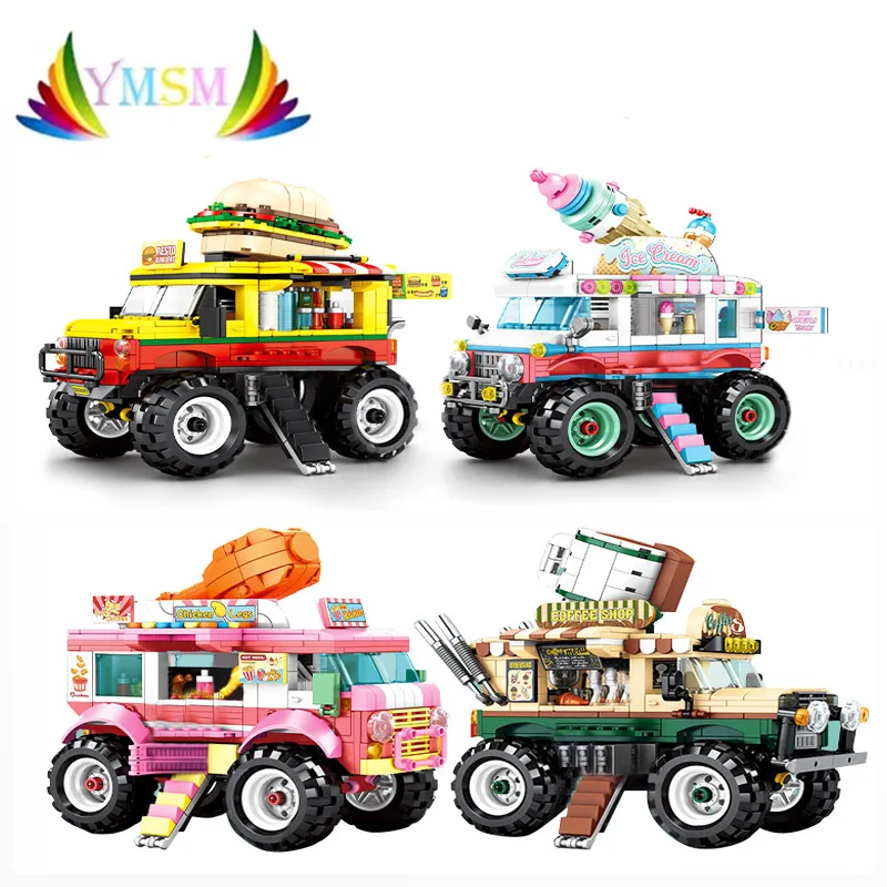 

MOC City Street View Girl Assembled Ice Cream Dining Car Coffee Chicken leg Car building blocks DIY Model Toys for Children Gift