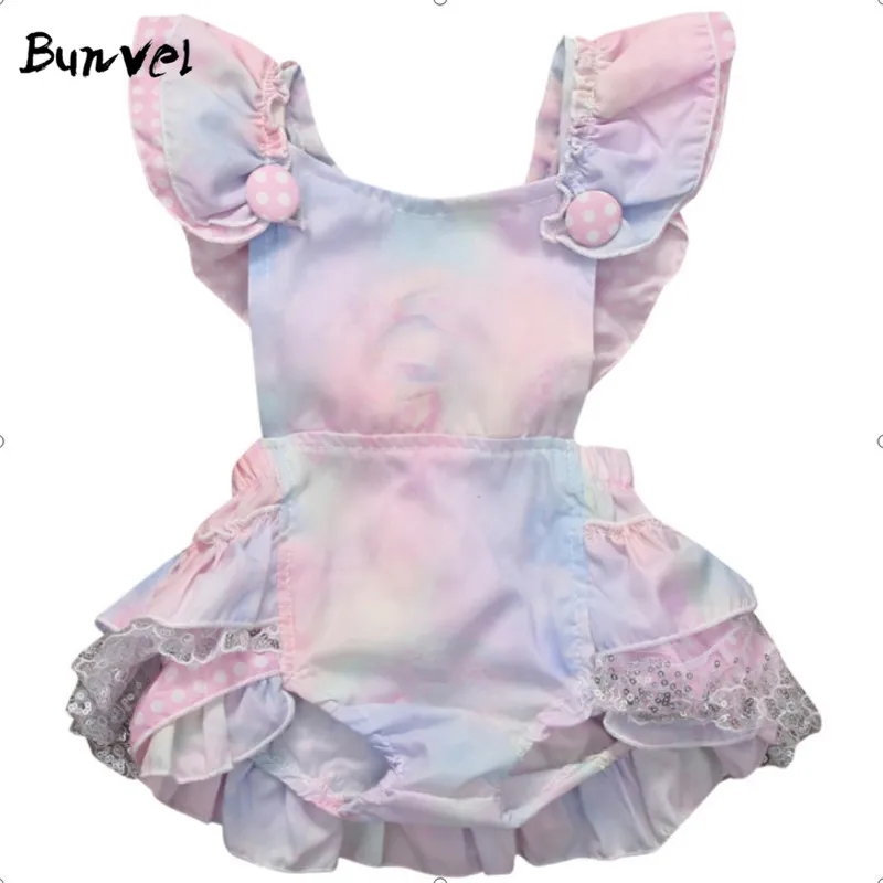 Bunvel/летние комбинезоны для маленьких девочек Одежда Боди с кружевными блестками
