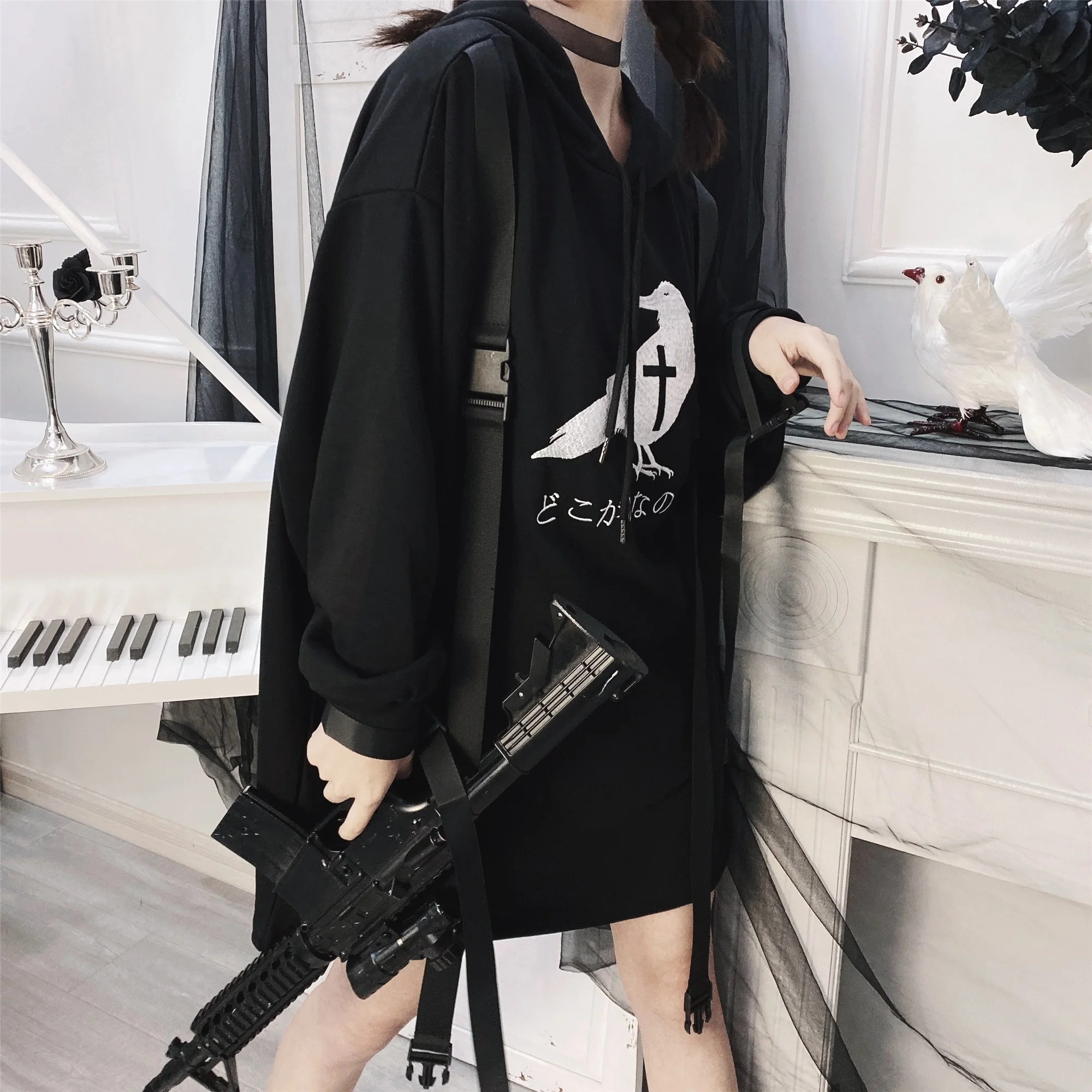 Осенняя Толстовка в стиле Харадзюку Женская толстовка готическом с вышивкой