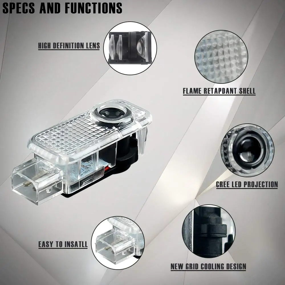 

2 Pcs Car Door LED Light Projector Logo Lamp HD Auto Courtesy Lights Accessories For Sline Q3 Q5 Q7 TT A1 A3 A4 A5 A6 A7 A8 R8