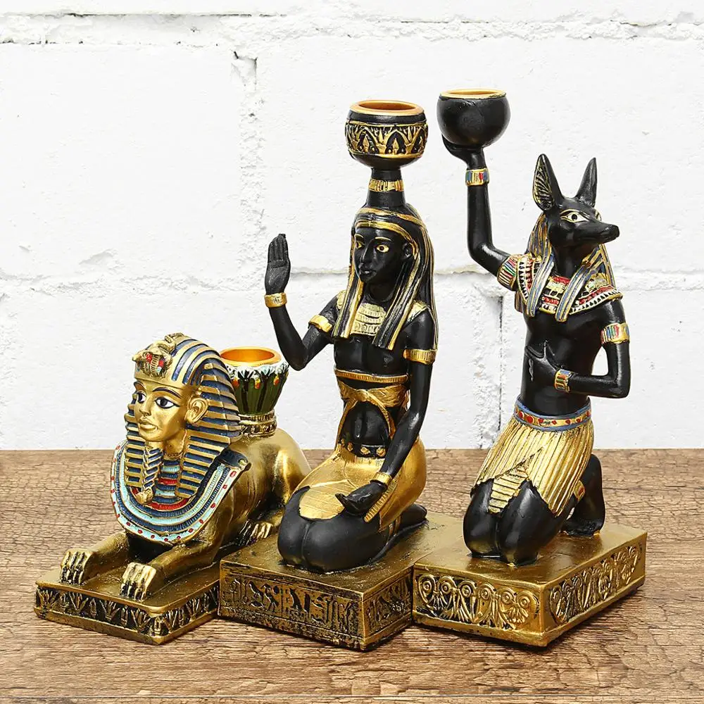 

Resin Figurines Candleholder Retro Ancient Egyptian Goddess Sphinx Anubis Shape Candlestick Crafts Home Decorative Ornaments