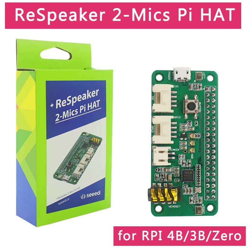 Raspberry Pi Respeaker 2-Mic Pi HAT Интеллектуальный голосовой двойной микрофон совместимый Raspberry Pi 4B/3B+/3B/Zero W
