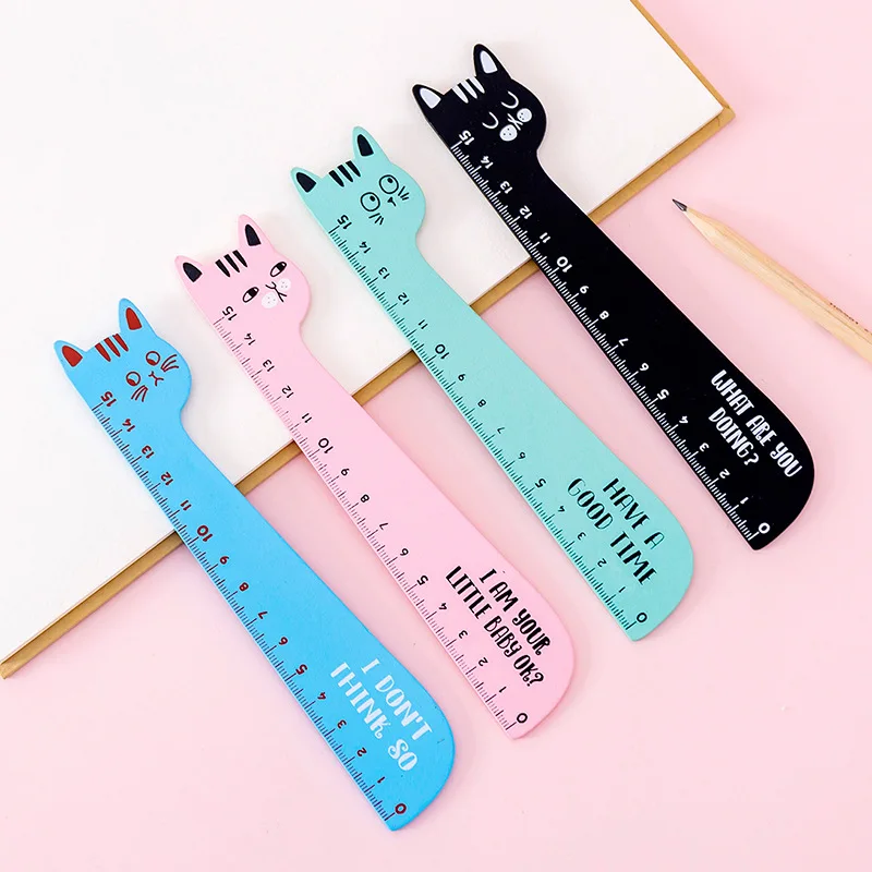 Kawaii 15CM Cat Wooden Ruler Cute Parallel Straight School Scale Rule For Kids Drawing Drafting Tools Korean Stationery | Канцтовары для