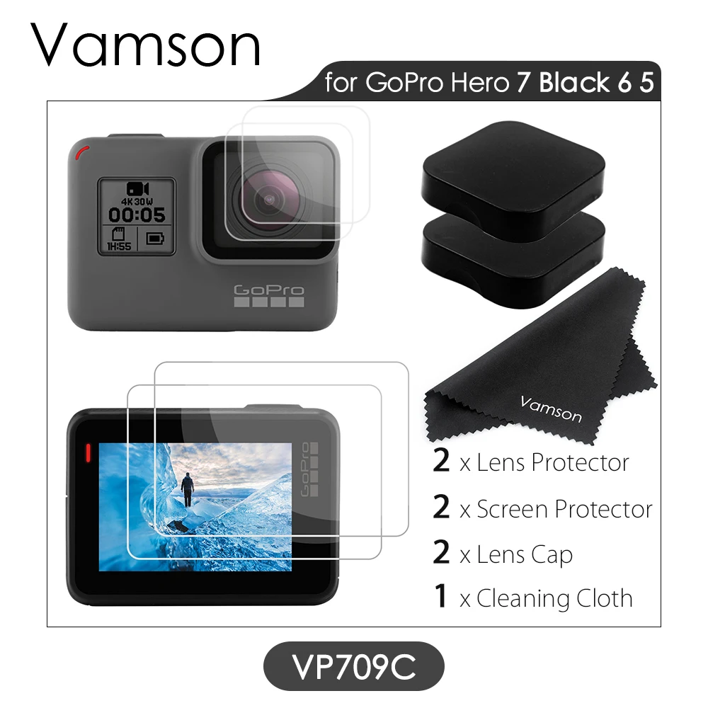 VP709C Vamson для GoPro Hero 8 черный 7 6 5 Защита экрана для Go pro Hero7 черный объектив камеры аксессуары защитная Пленка чехол VP710G - Цвет: VP709C