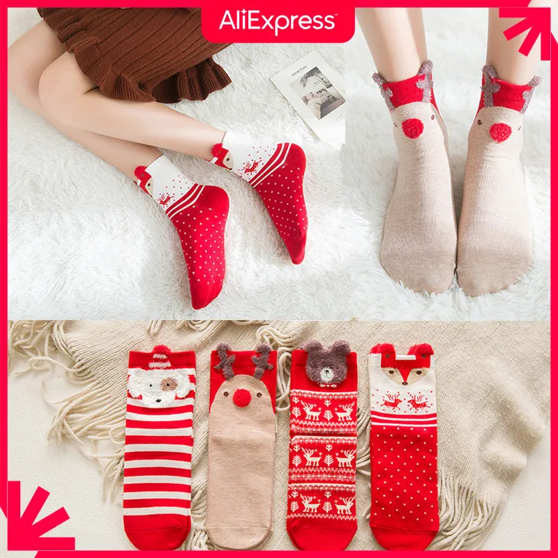 

1Pair Women Socks Casual Winter Christmas Socks David's Deer Cotton Cartoon Keep Warm Cute Lady Girls Sock Christmas Gift