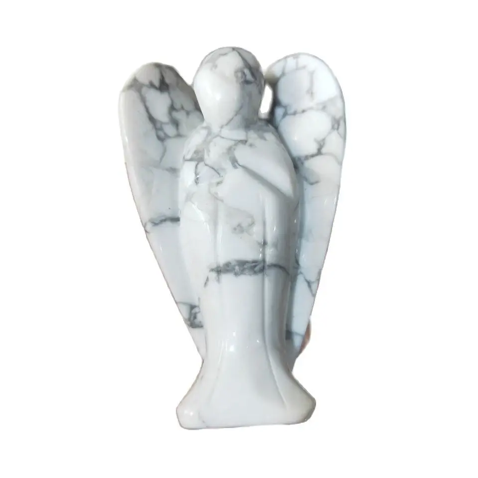 

3inch Natural Hand Carved gemstone White Turquoise Angel Figurine Carving Pray Angel Decoration Figurine