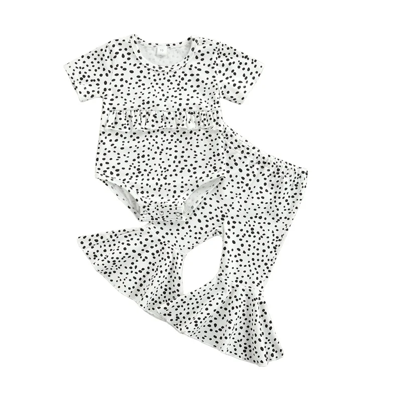 

0-18Months 2pcs Baby Cotton Clothes Sets,Summer Toddler Girls Polka Dot/Zebra/Leopard Print Short Sleeves Romper+Flared Trousers