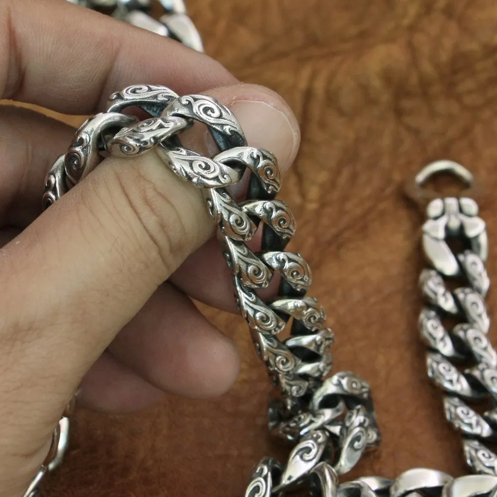 Мужская цепочка LINSION TA155 серебряное ожерелье в стиле панк для байкеров с