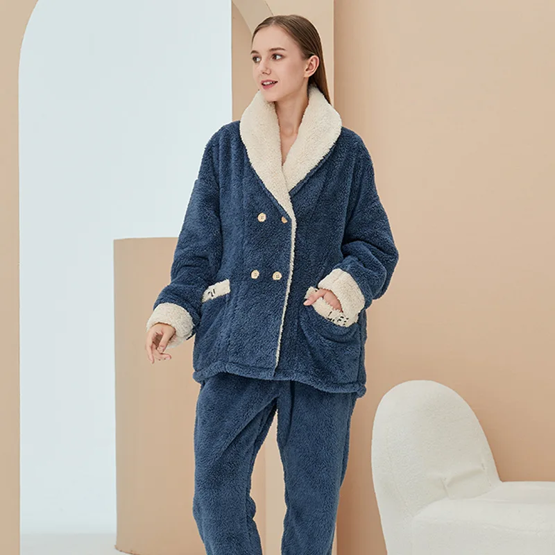 

Winter Thick Warm Flannel Pajamas Sets For Women Sleepwear Home Clothing Pajama Home Wear Pyjamas Set