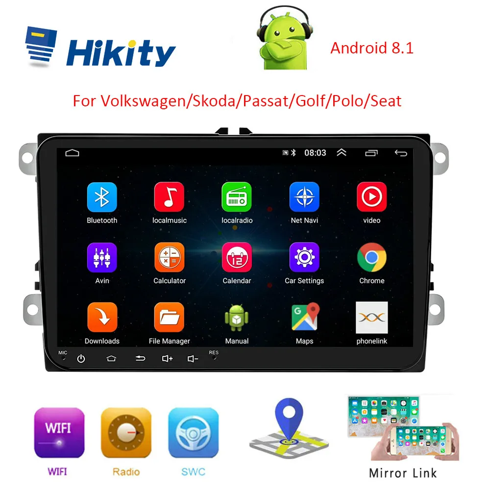 Автомобильный мультимедийный плеер Hikity Android 8 1 2 Din 9 &quot GPS стерео для Volkswagen Skoda Seat