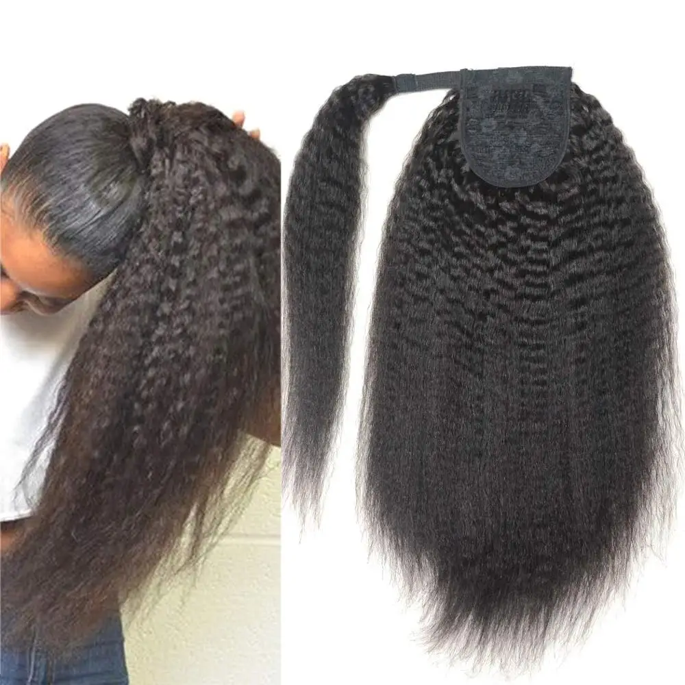 

Kinky Straight Ponytail Hair Extension Clip for Women Synthetic Wrap Around Magic Paste Black Afro Pony Tail Hair 18" 22"