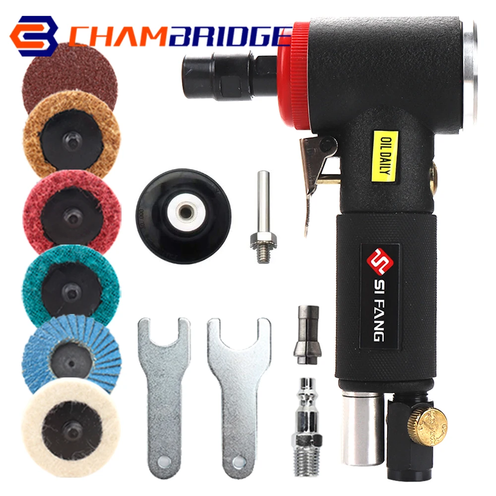 Air Angle Die Grinder Tool Kit 1/4 inch Pneumatic Right Angle Die Grinder 90 Degree Mini Air Die Grinder with Sanding Discs Tool
