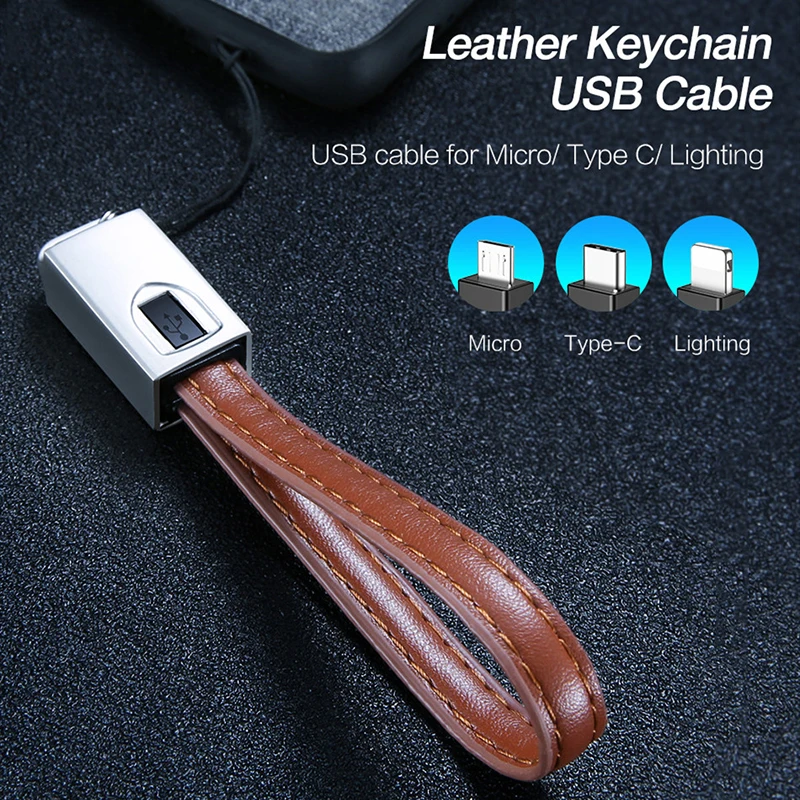 

Keychain Micro USB Type C Cable Mini Leather Charger Data Cord Portable Mobile Phone Fast Charging For iPhone 12 Xiaomi Huawei