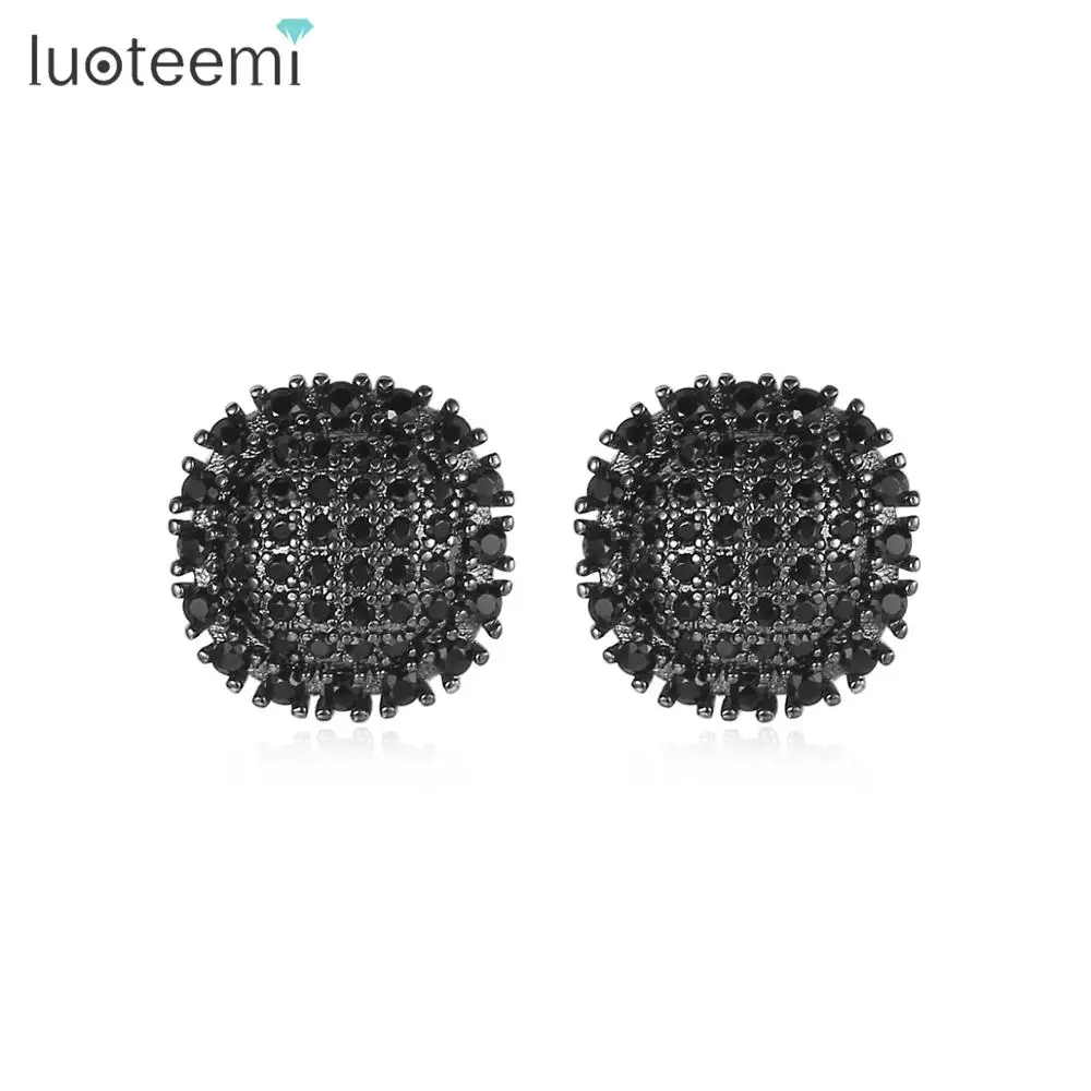 LUOTEEMI, элегантные микро прозрачные/черные CZ круглые серьги-гвоздики для женщин и девочек, корейские серьги, модный подарок на день рождения, ювелирные изделия Brincos