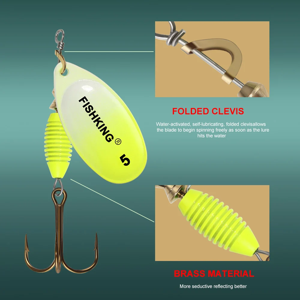 FISHKING Fishing Lure Spinner bait 4g 4.8g 7g 10g 14g Spoon Lures With Treble Hooks Peche Jig Anzuelos isca Pesca